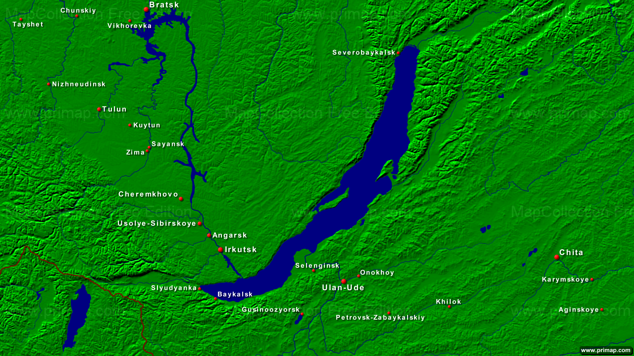 Байкал и река Ангара на карте